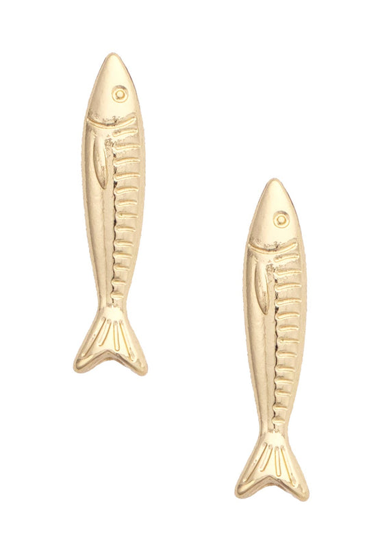 Sardine Stud Earrings in Shiny Gold