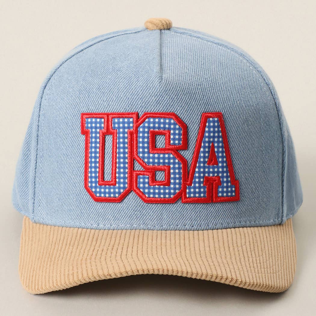 USA Gingham Patch Corduroy Baseball Cap