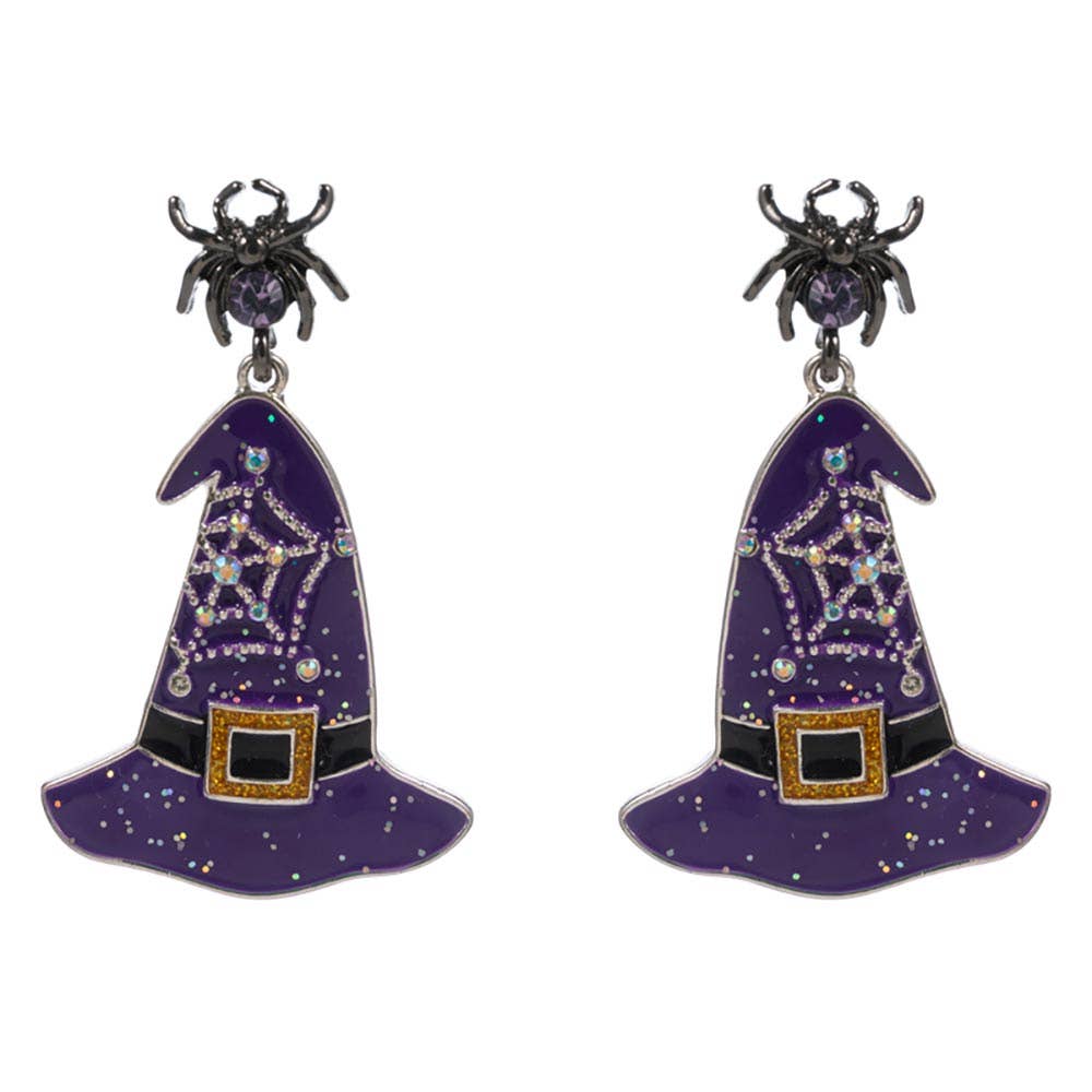 Spider Witch Hat Charm Drop Dangle Earrings