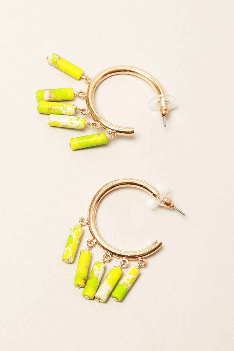 Dangling Stones Metal Hoop Earrings