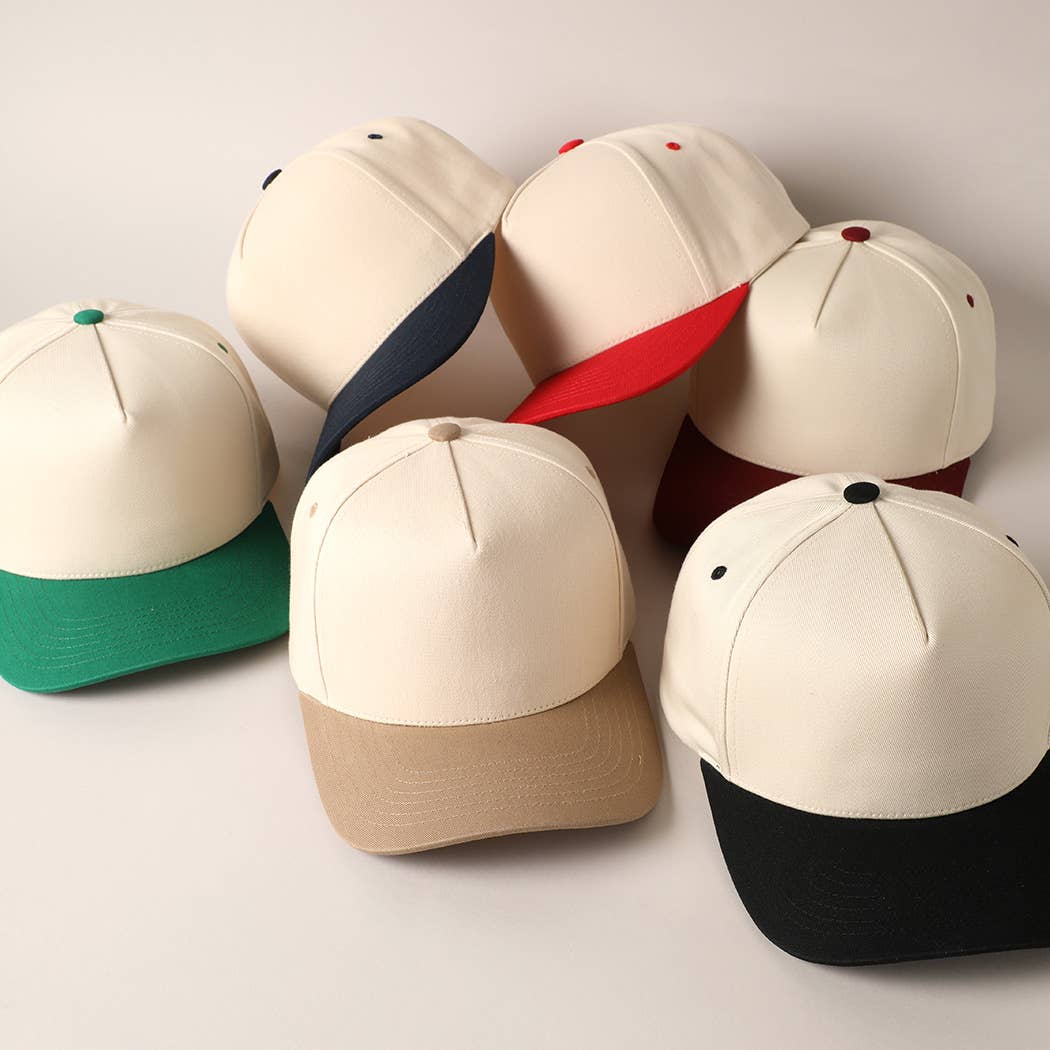 Plain Two Tone Canvas Cotton Baseball Cap