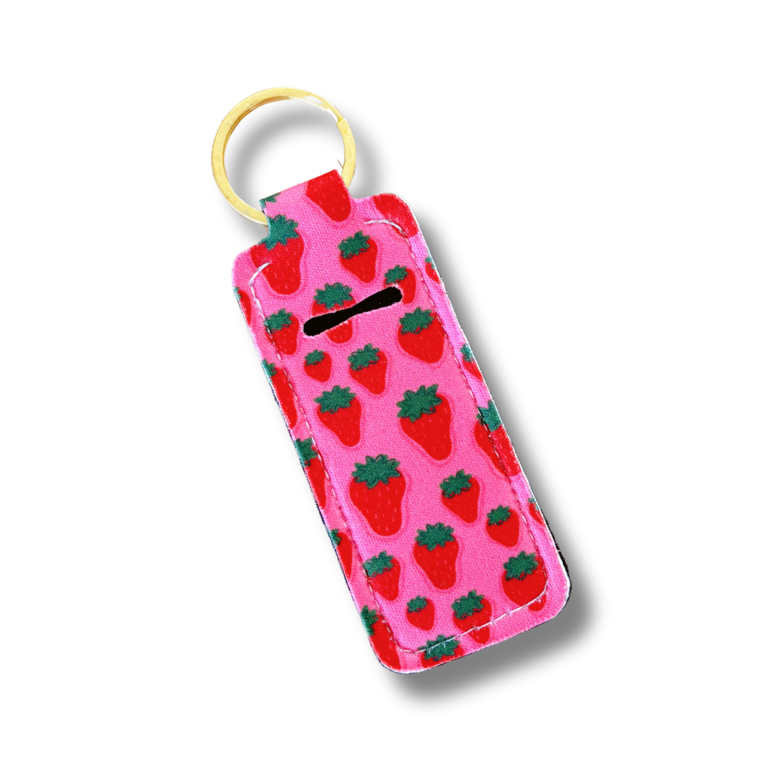Lip Balm Keychain Holder - Strawberry Field