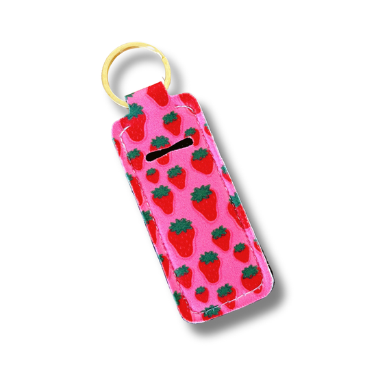 Lip Balm Keychain Holder - Strawberry Field