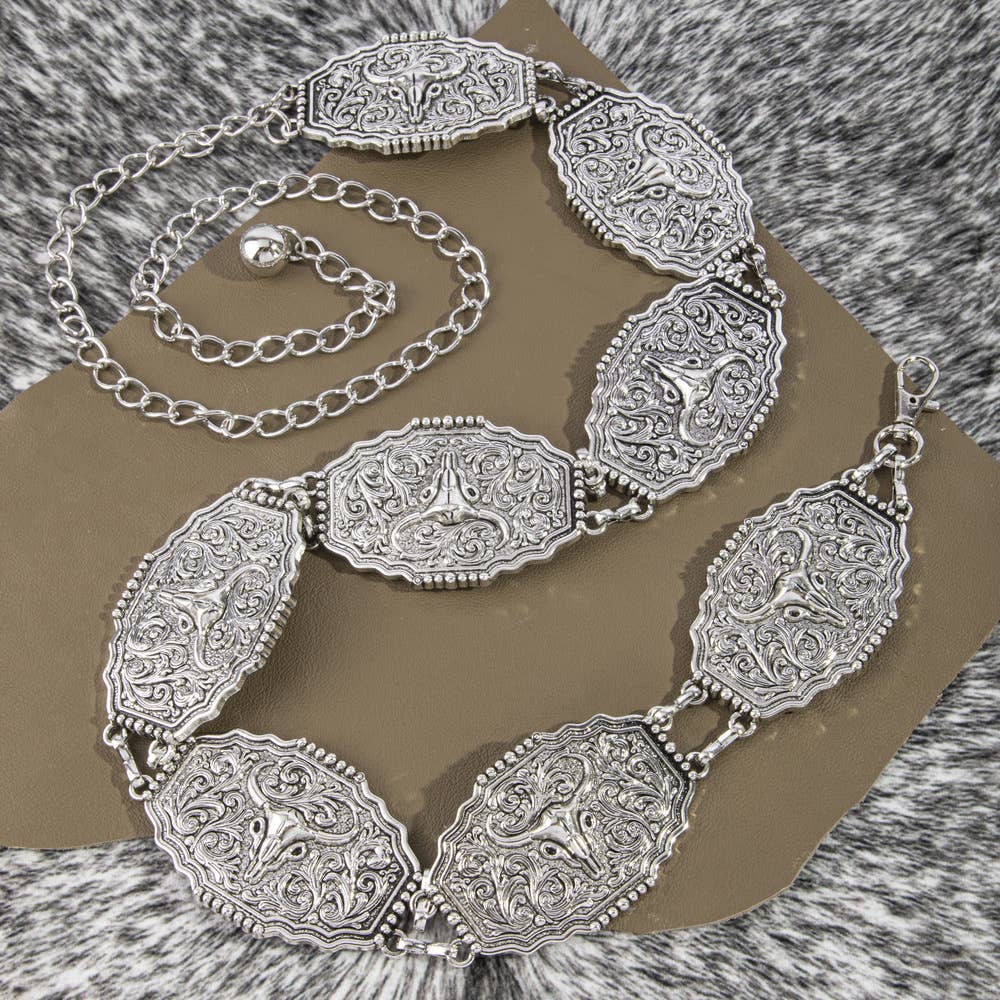 Longhorn Steer Filigree Concho Chain Belt