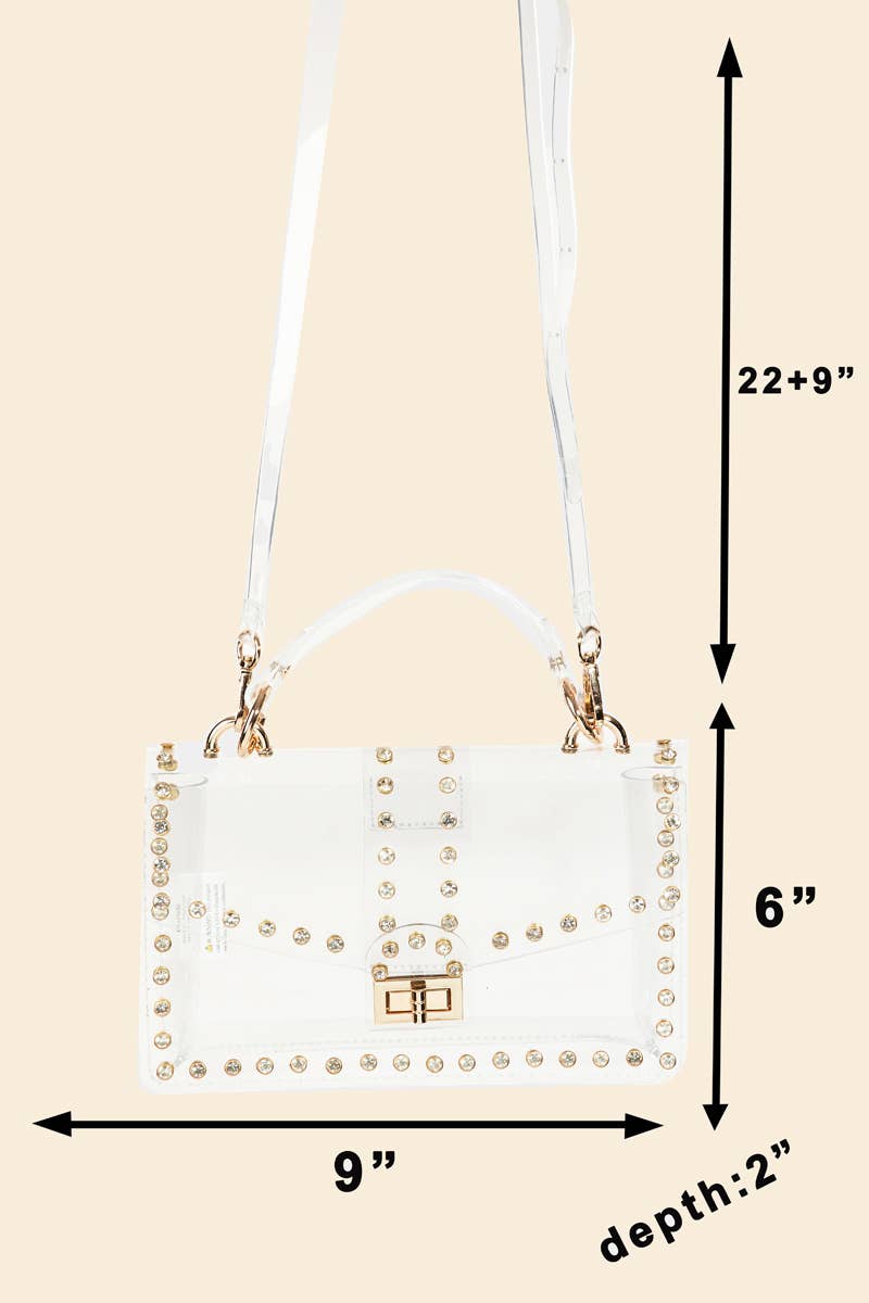 Transparent Rectangle Rhinestone Trim Bag
