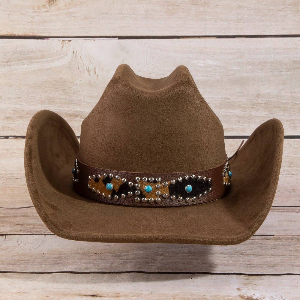 Western Leopard Embroidered Strap Cowboy Hat