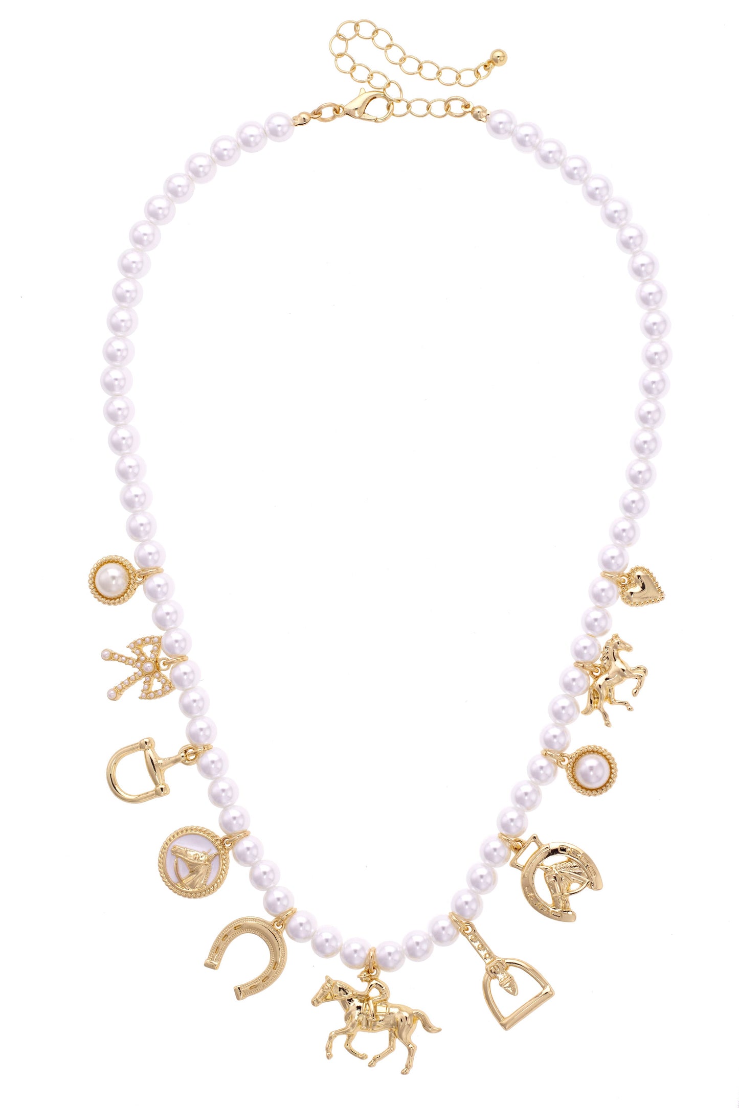 Equestrian Multi Charm Pearl Necklace in Ivory