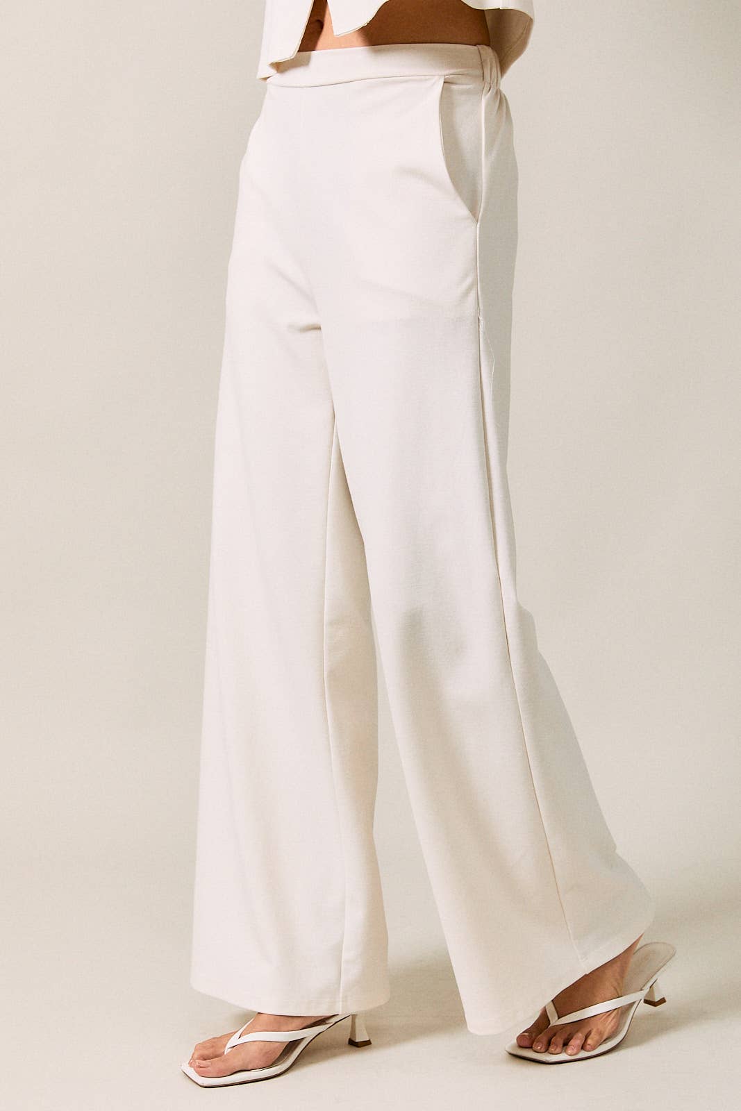 HIGH WAIST ELASTIC WAISTBAND WIDE LEG PANTS