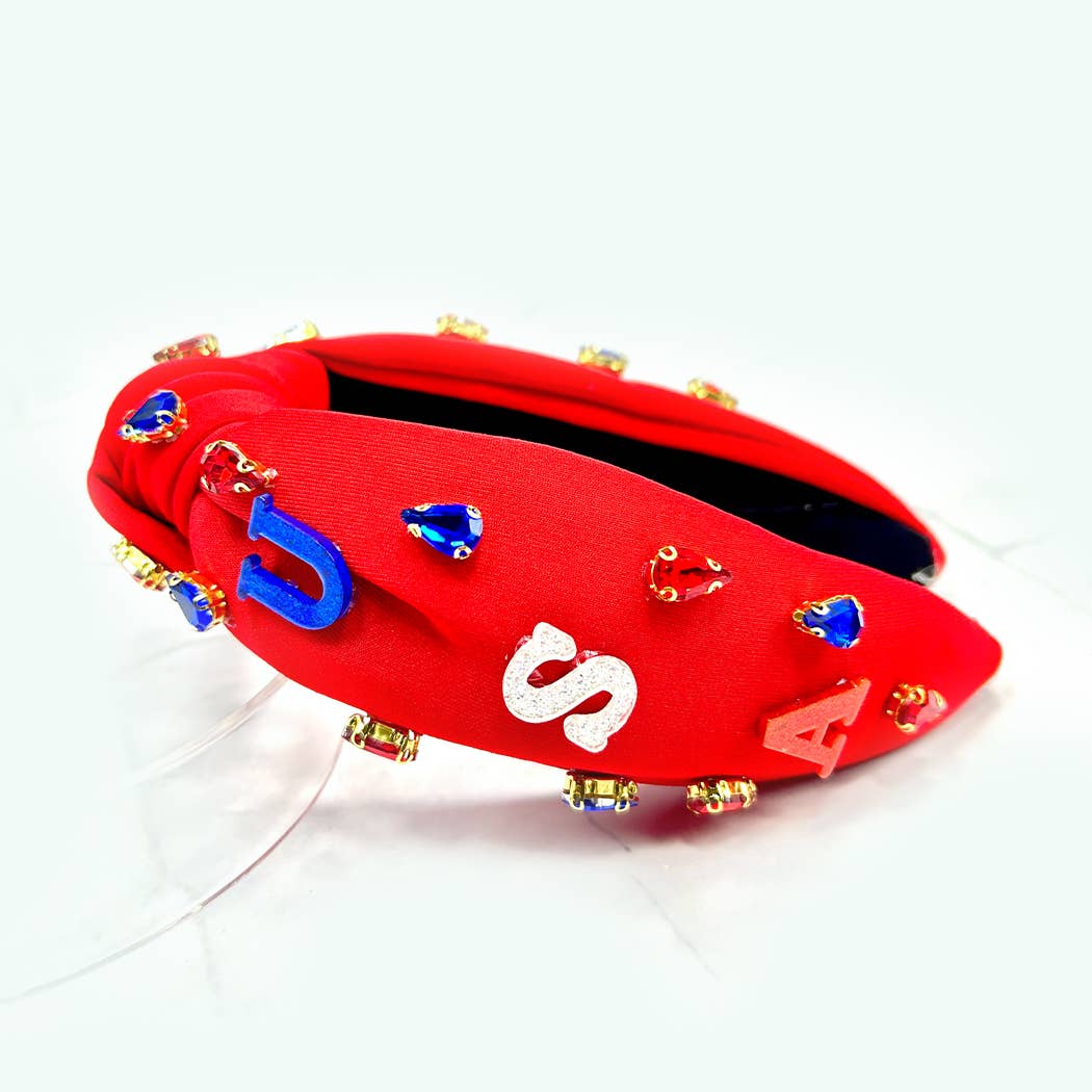 USA Letter and Rhinestone Knotted Headband