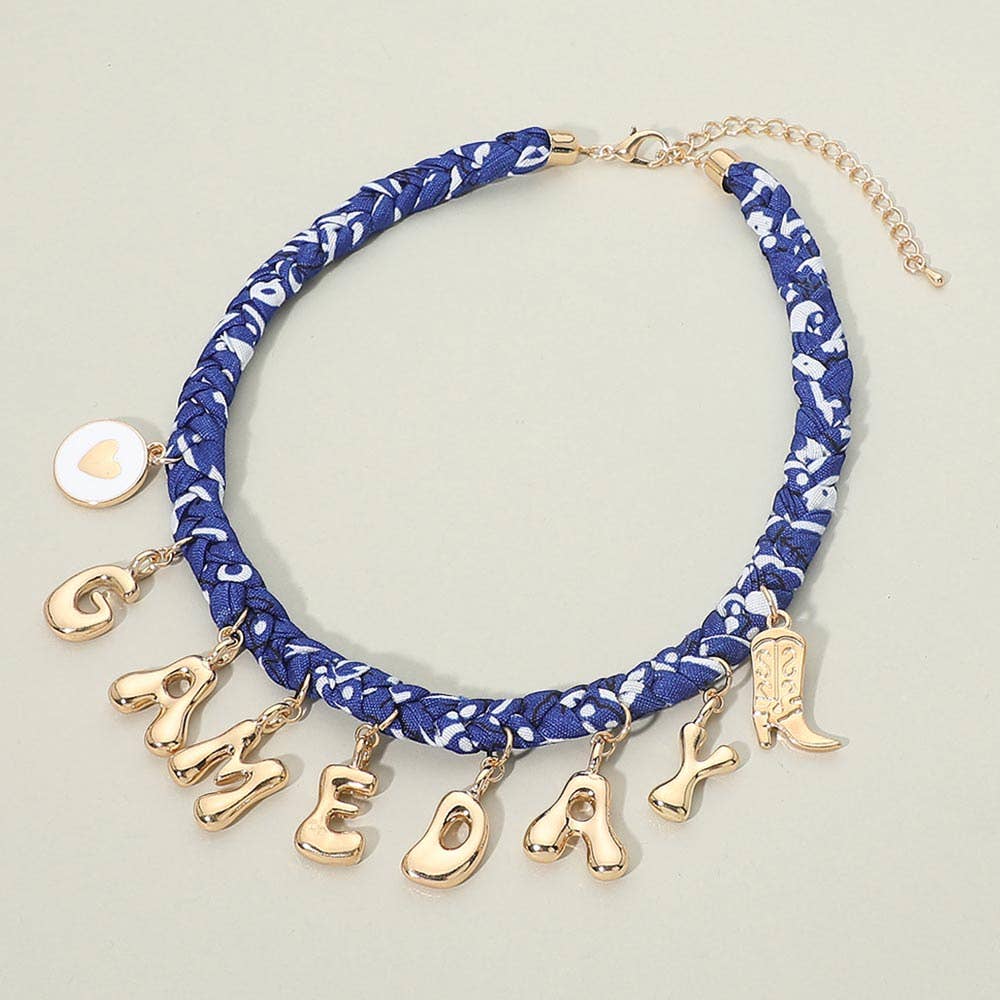 Western GAME DAY Charm Fabric Braided Statement Necklace