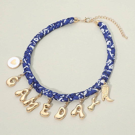 Western GAME DAY Charm Fabric Braided Statement Necklace