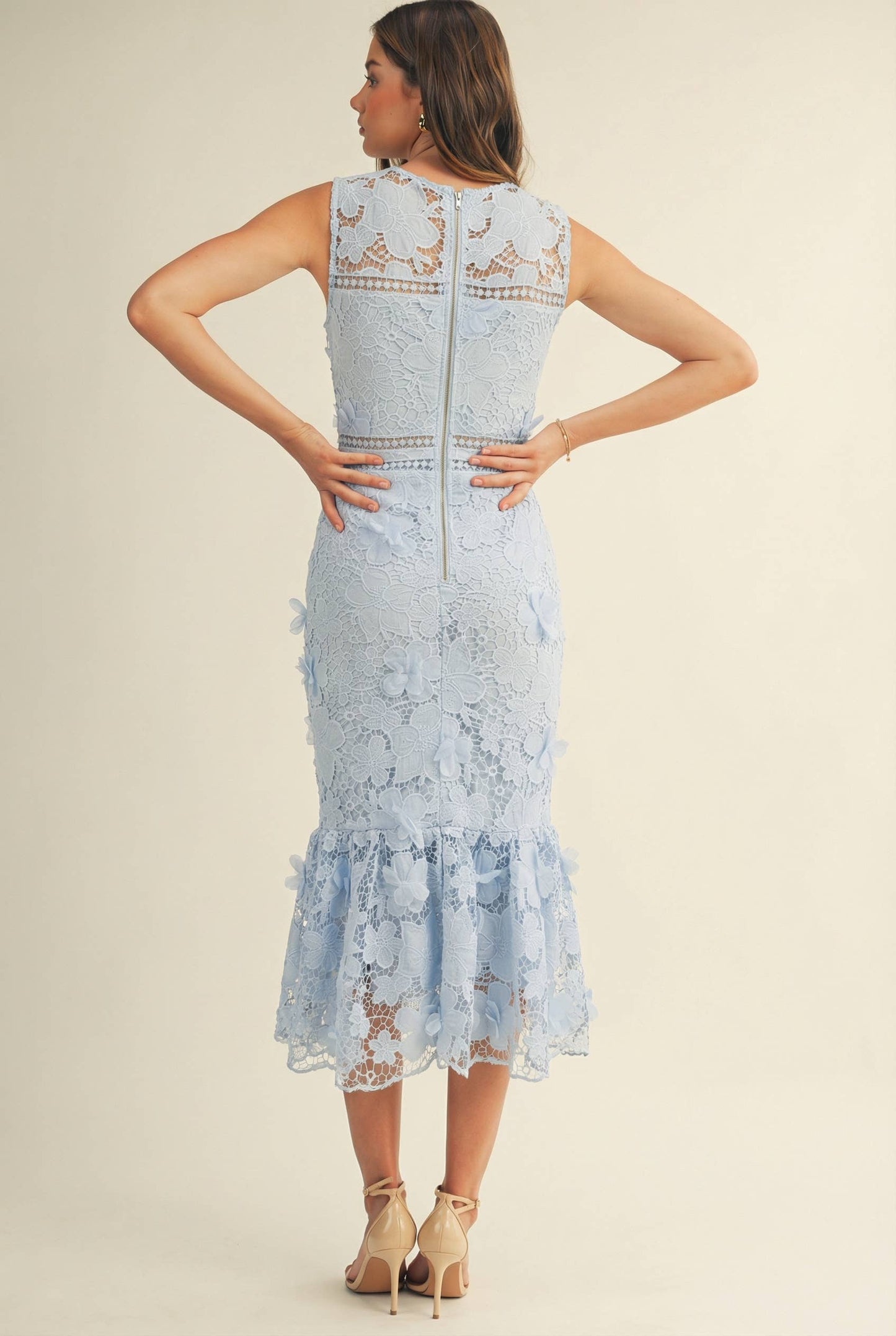3D Floral Lace  Midi Dress