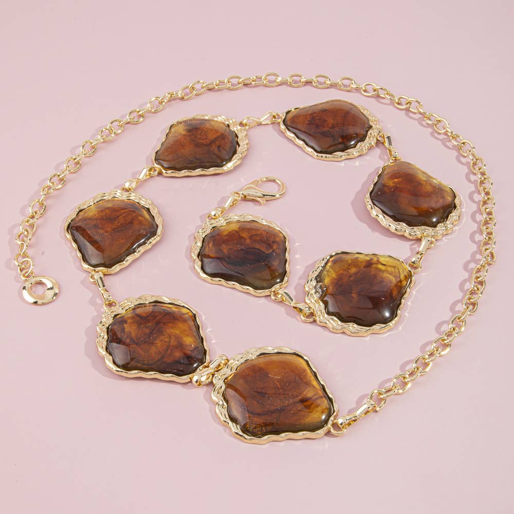 Chunky Marbled Stone Link Chain Belt