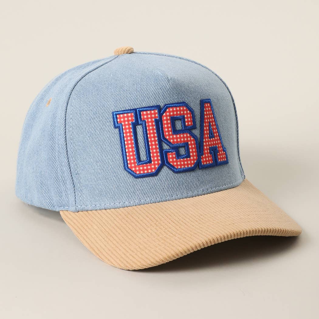USA Gingham Patch Corduroy Baseball Cap