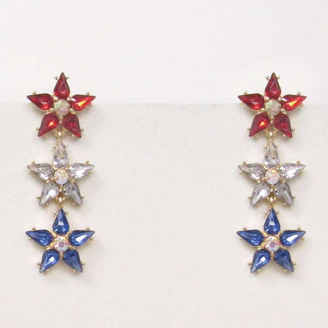 USA Studded CZ Drop Earrings Star