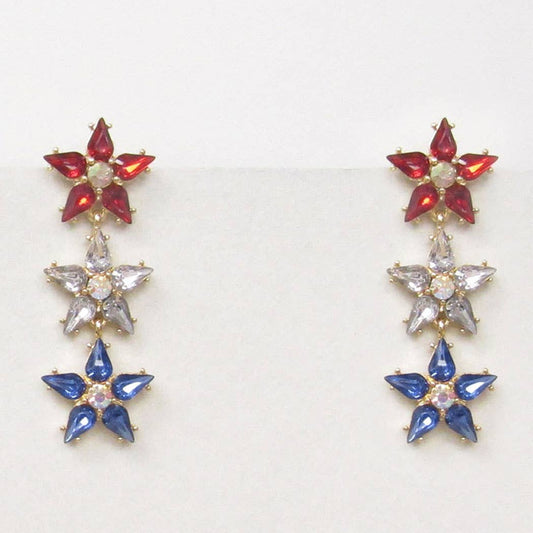 USA Studded CZ Drop Earrings Star