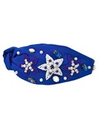 A royal blue wide headband with silver star patches throughout.