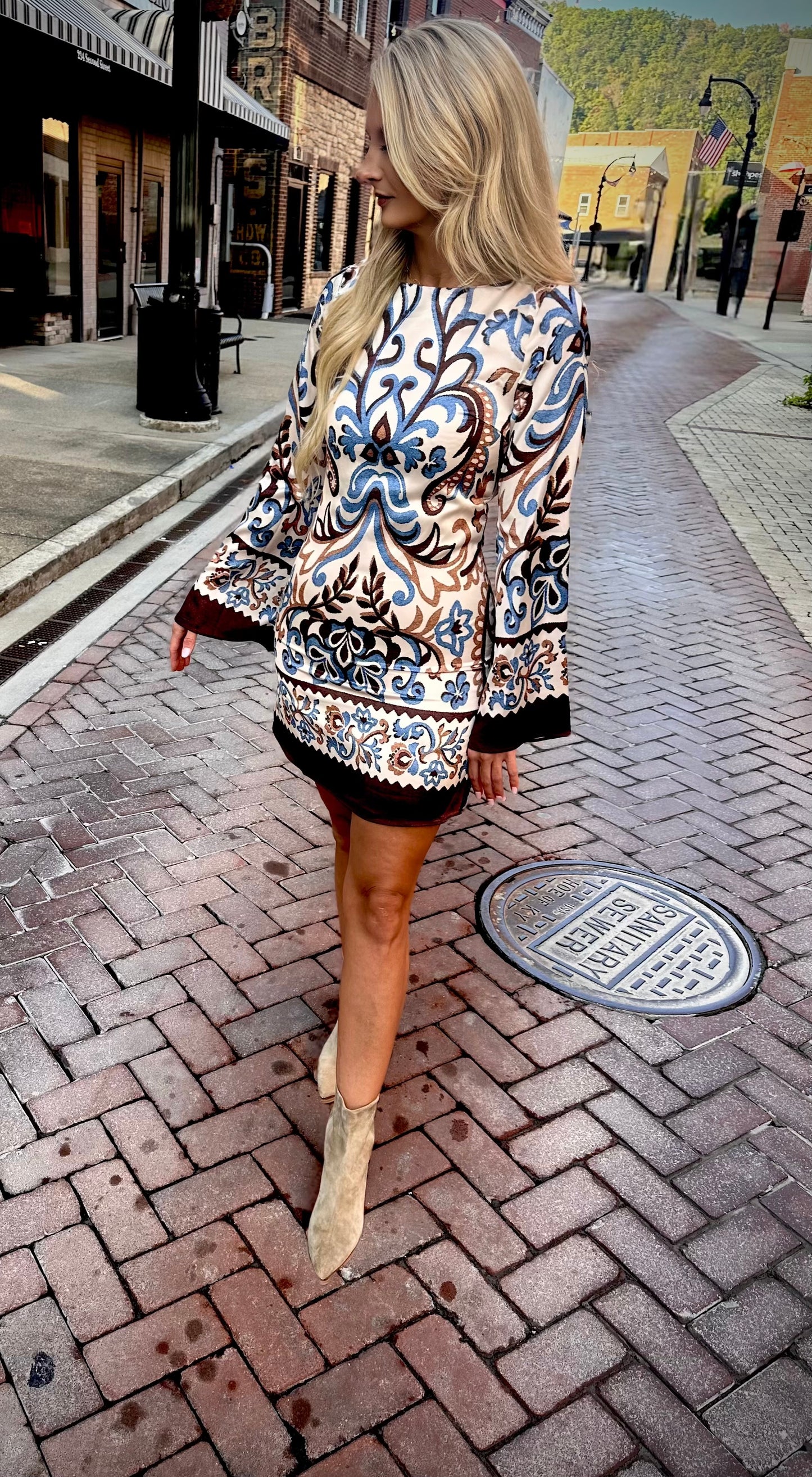 Border Print Mini Dress