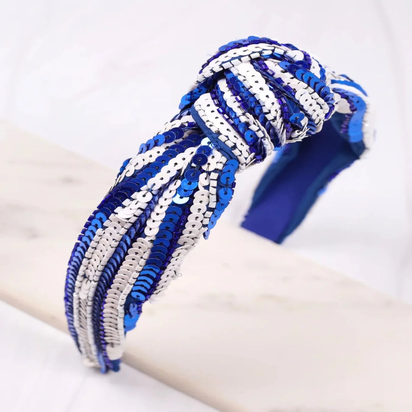 Blue and White Sequin Headband