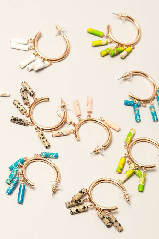 Dangling Stones Metal Hoop Earrings