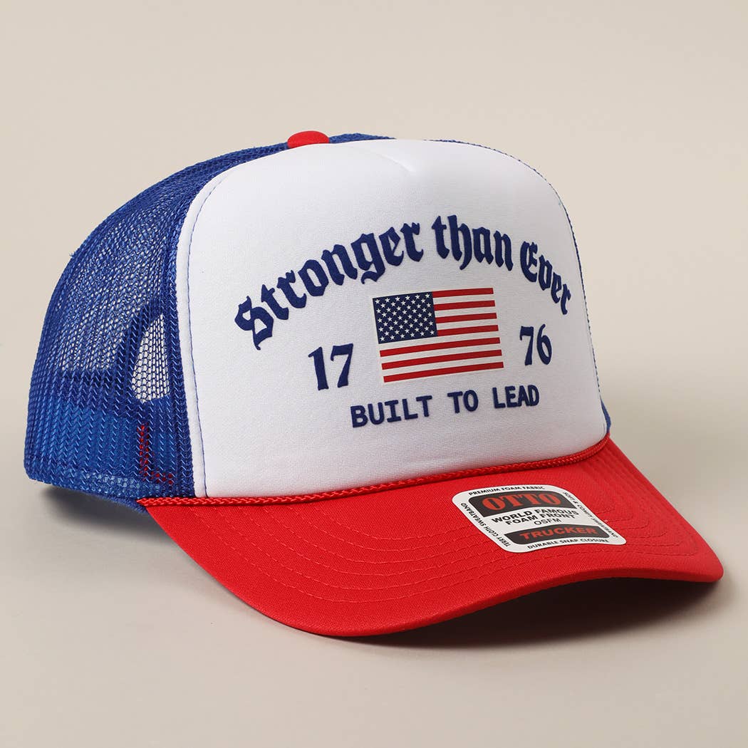 Stronger than Ever US Flag Print Mesh Trucker Hat