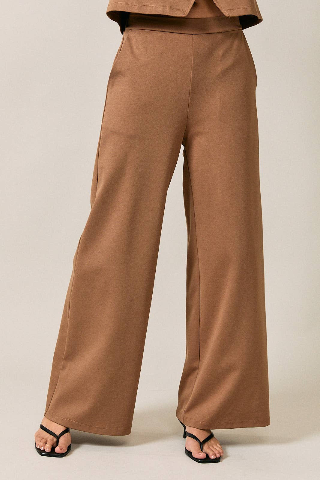 HIGH WAIST ELASTIC WAISTBAND WIDE LEG PANTS