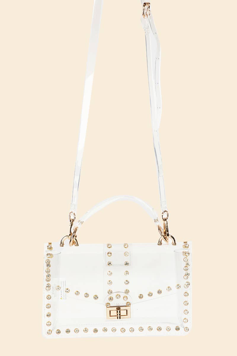 Transparent Rectangle Rhinestone Trim Bag
