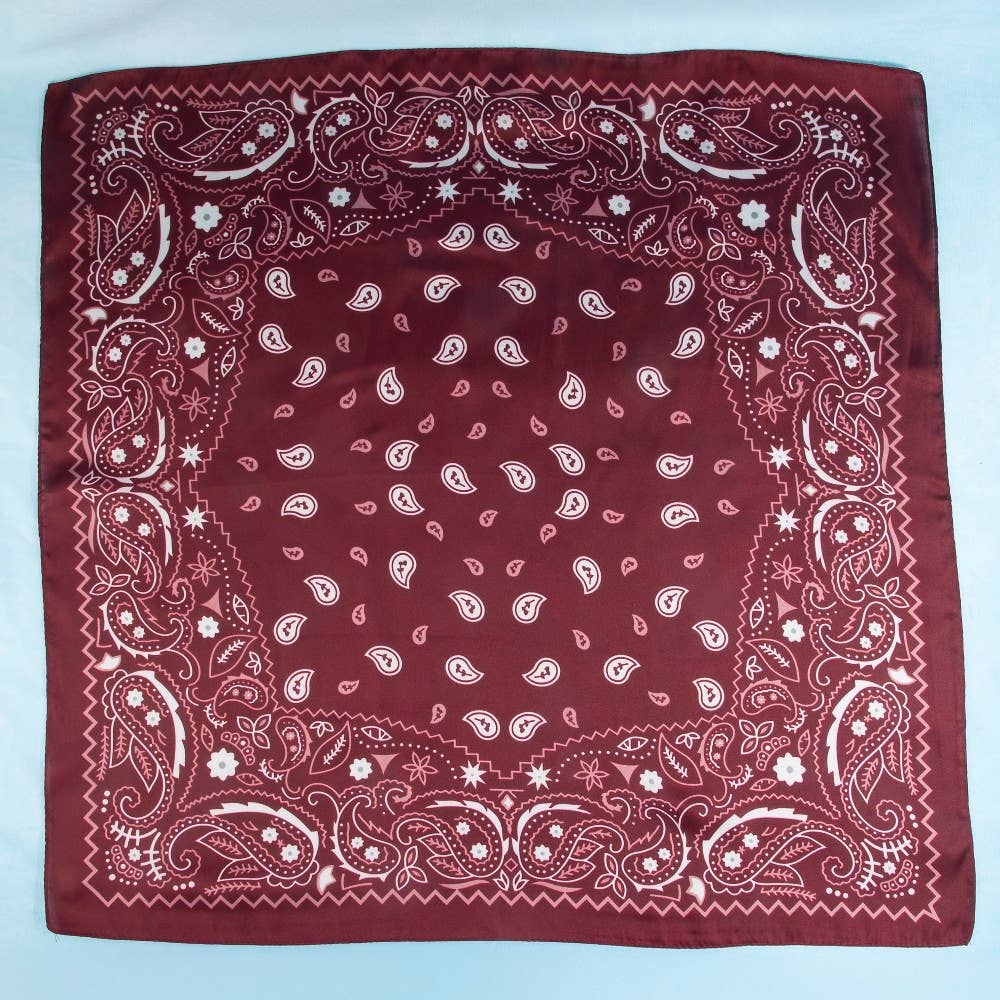 Bandana Paisley Print Satin Square Scarf