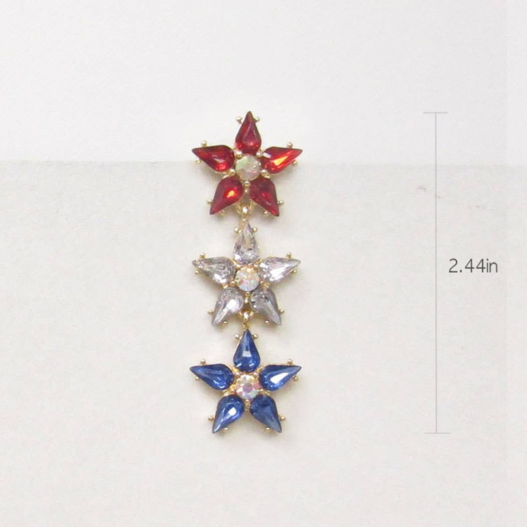 USA Studded CZ Drop Earrings Star