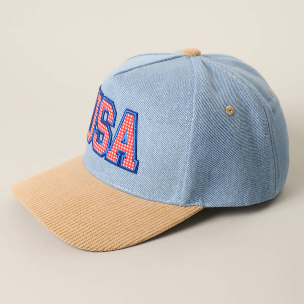 USA Gingham Patch Corduroy Baseball Cap
