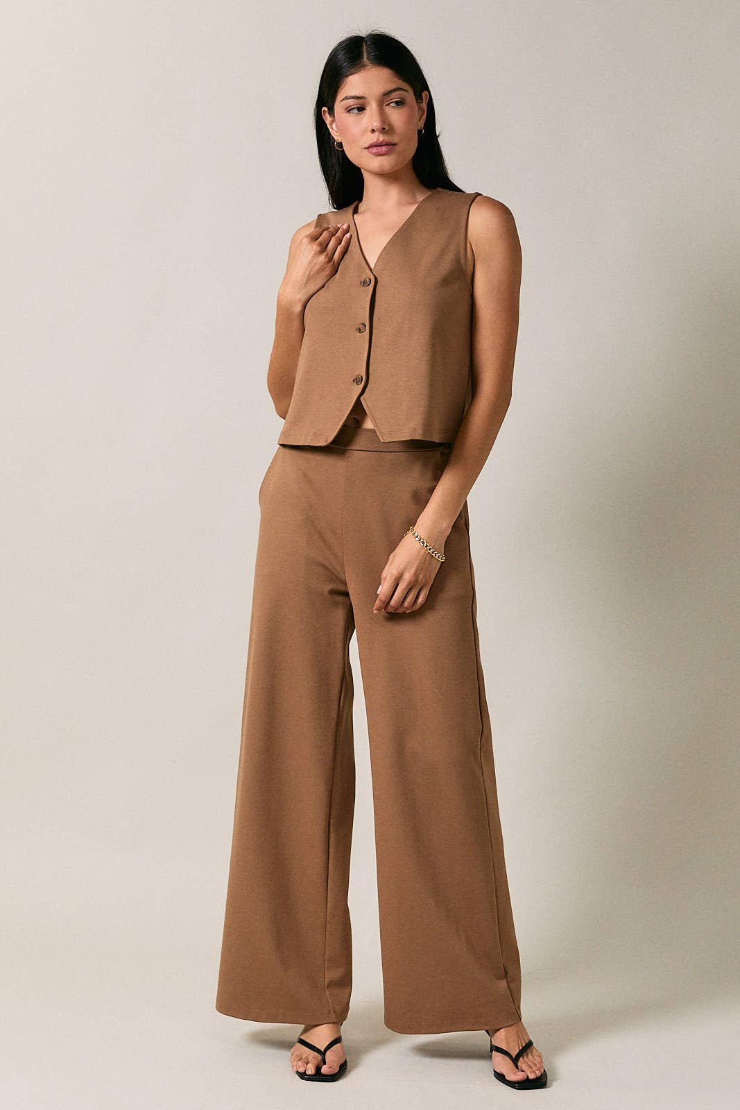 HIGH WAIST ELASTIC WAISTBAND WIDE LEG PANTS