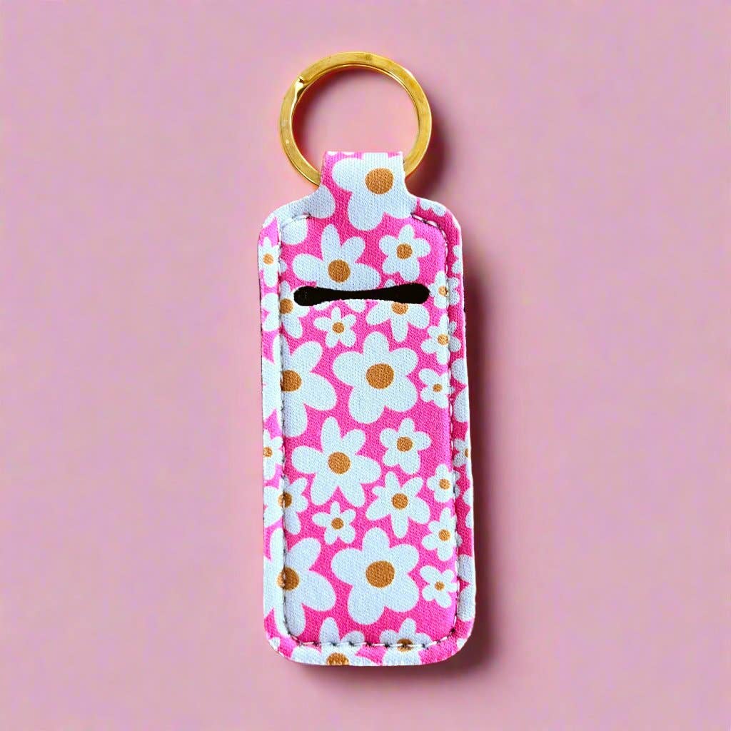 Lip Balm / Lip Stick Keychain Holder - Pink Daisy