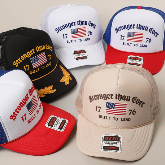 Stronger than Ever US Flag Print Mesh Trucker Hat