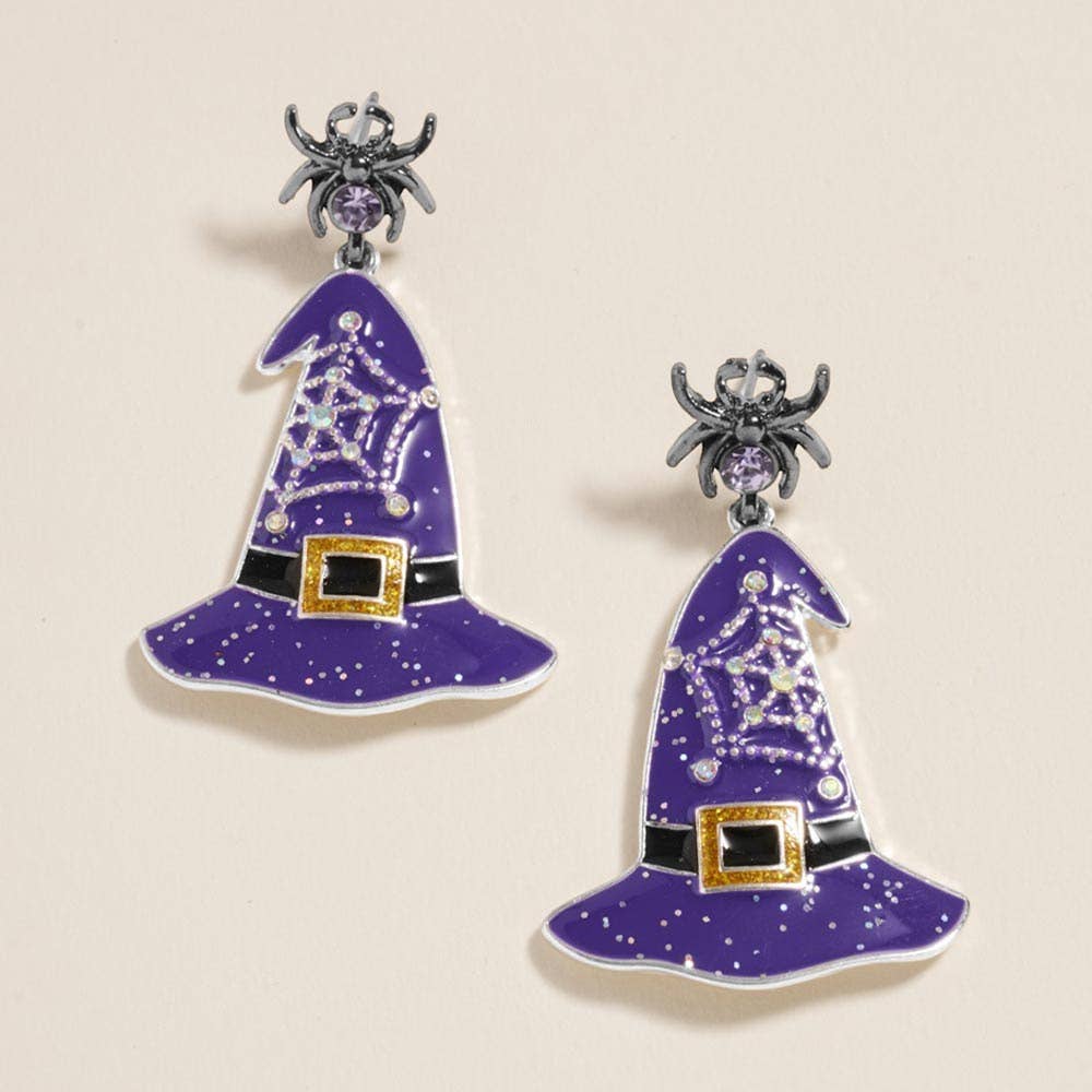 Spider Witch Hat Charm Drop Dangle Earrings