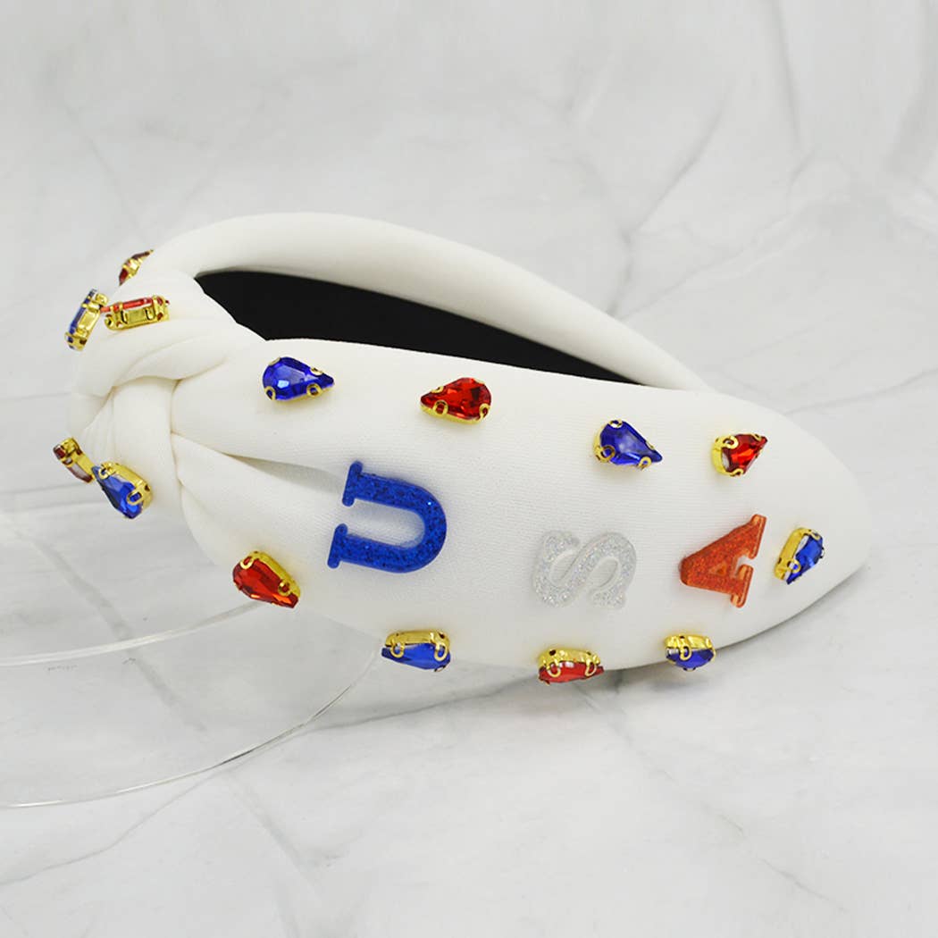 USA Letter and Rhinestone Knotted Headband