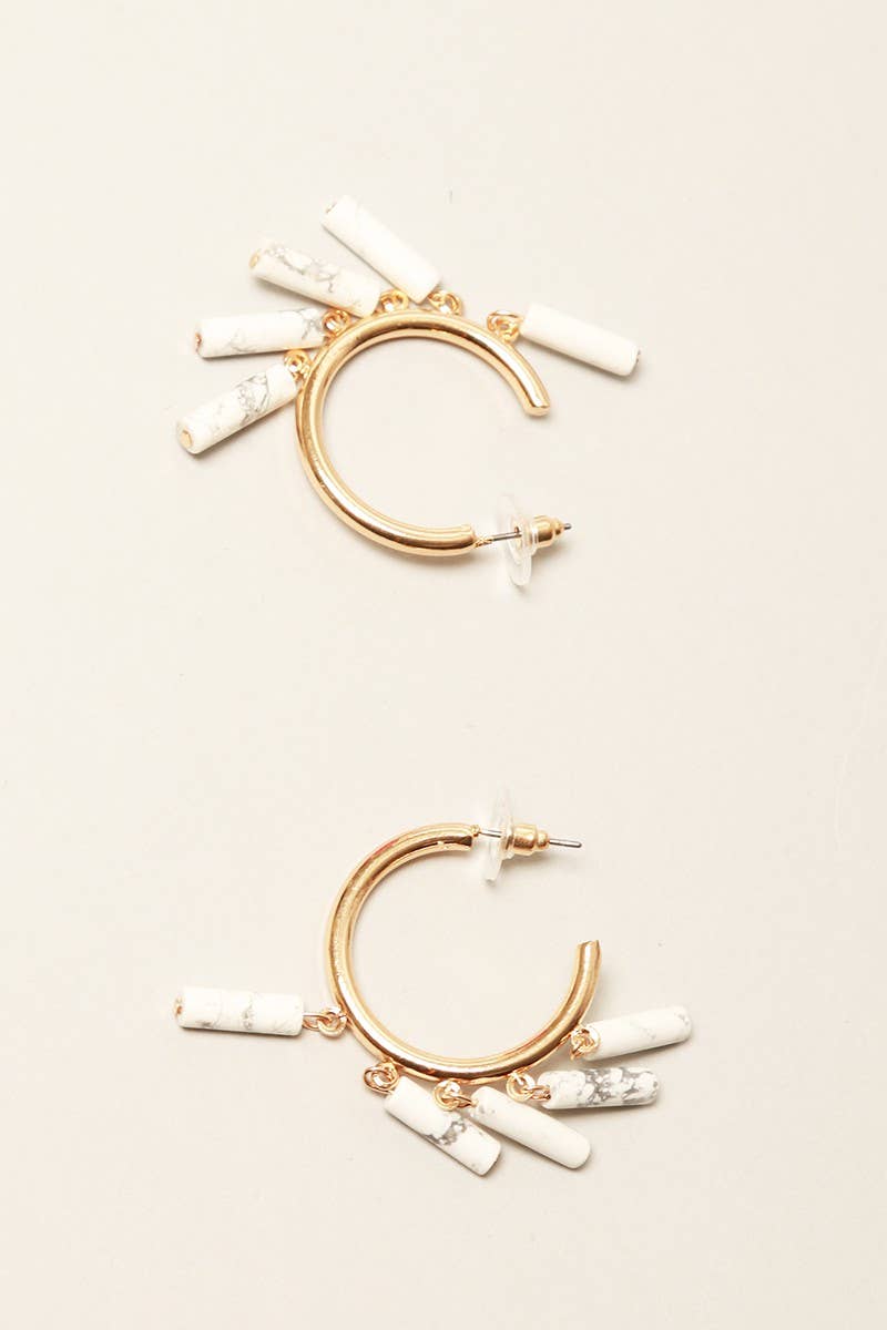 Dangling Stones Metal Hoop Earrings