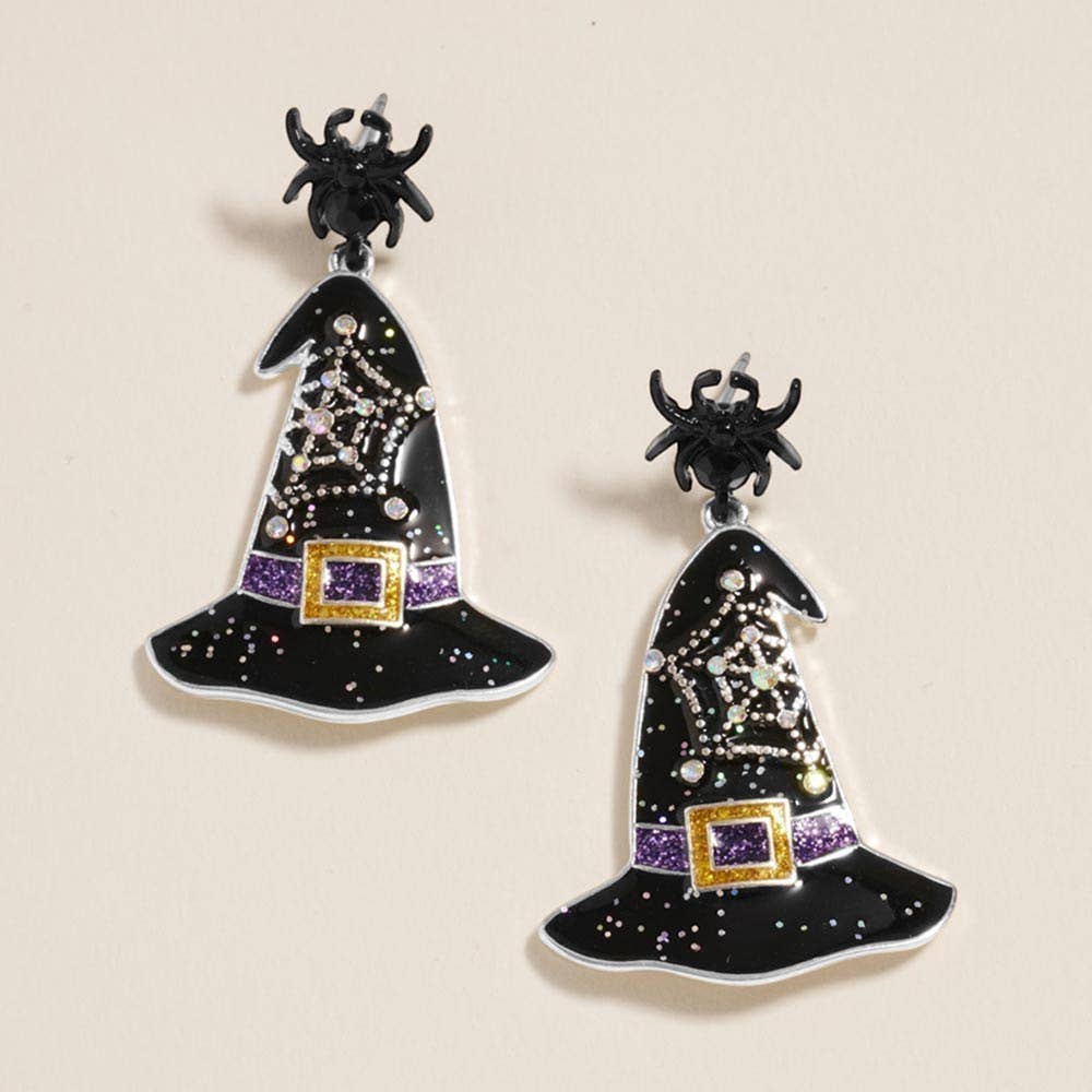 Spider Witch Hat Charm Drop Dangle Earrings