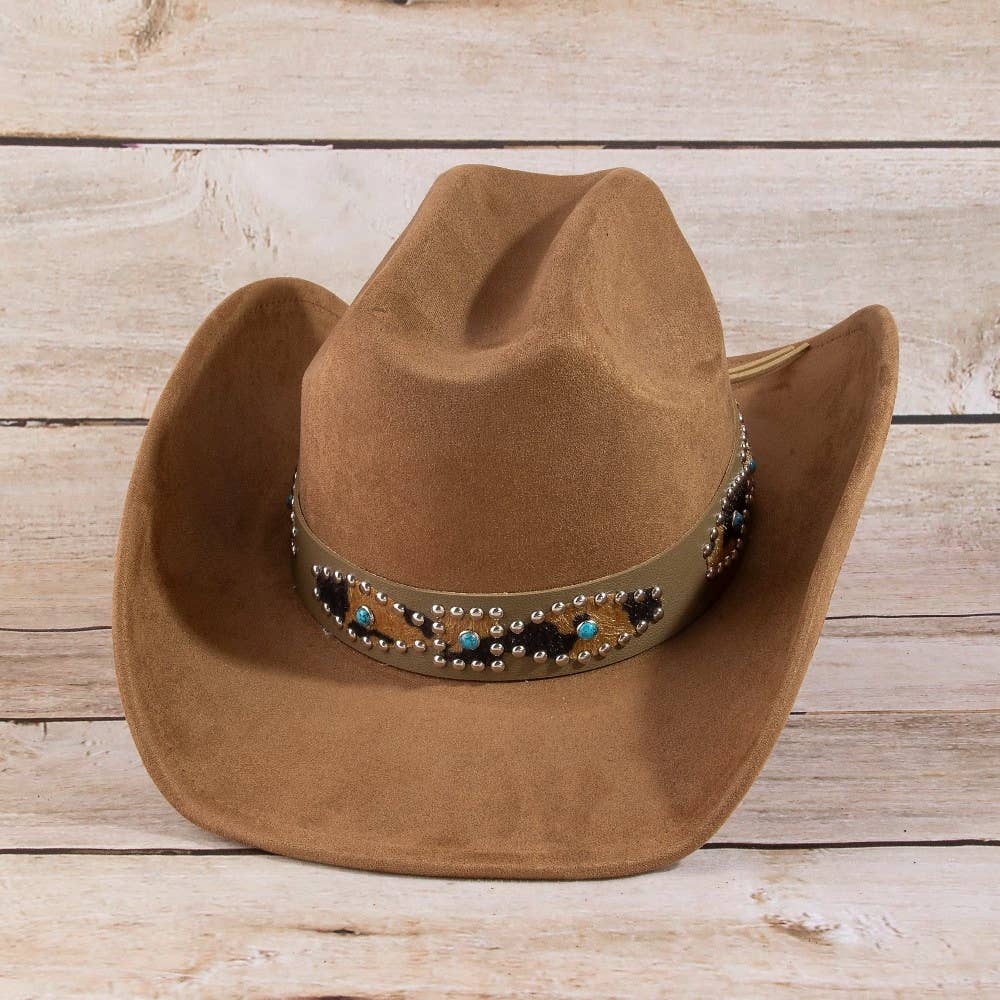 Western Leopard Embroidered Strap Cowboy Hat