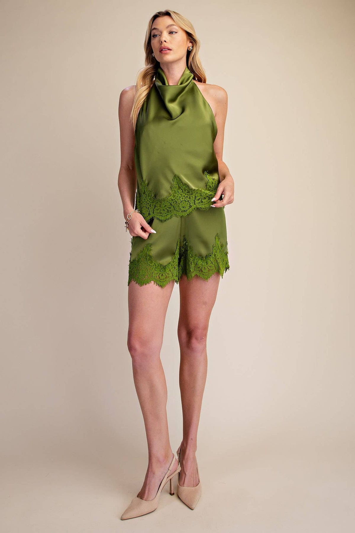 Satin Short With Lace Trim Detail
