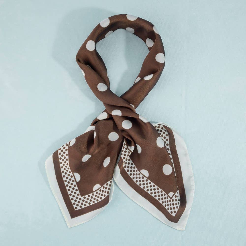 Polka Dot With Dotted Border Print Satin Square Scarf