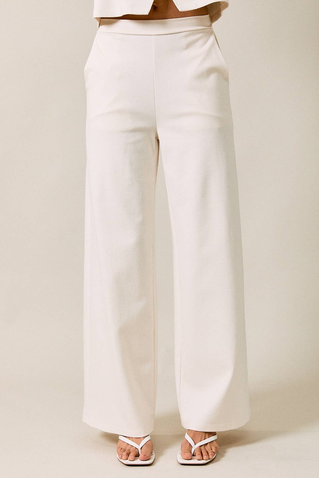HIGH WAIST ELASTIC WAISTBAND WIDE LEG PANTS