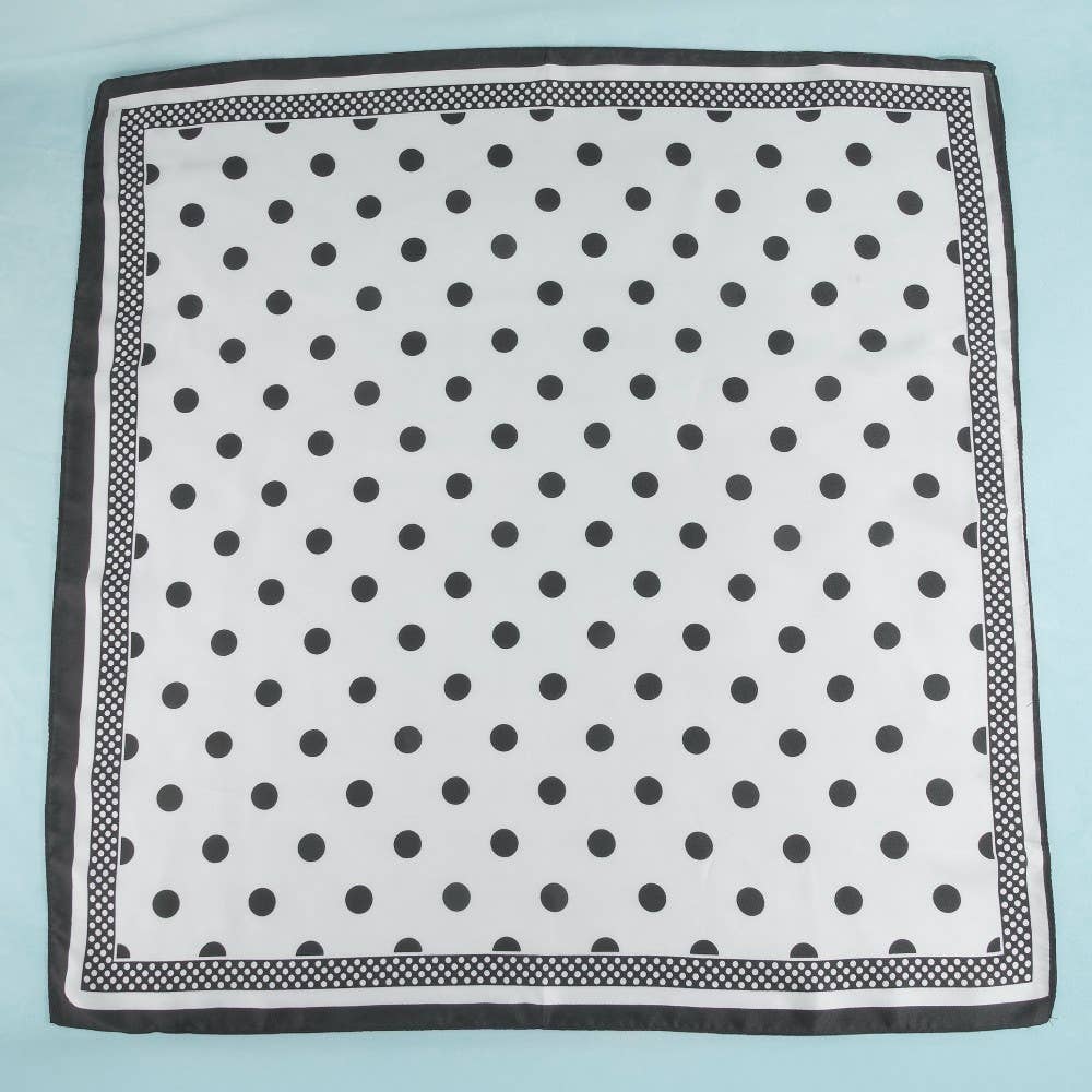 Polka Dot With Dotted Border Print Satin Square Scarf