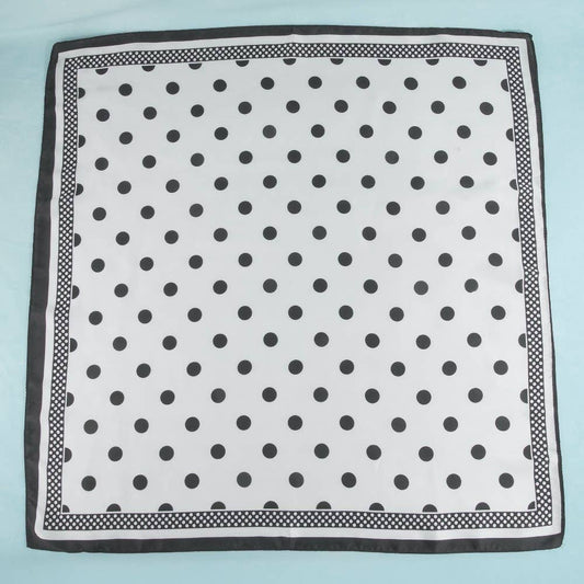 Polka Dot With Dotted Border Print Satin Square Scarf