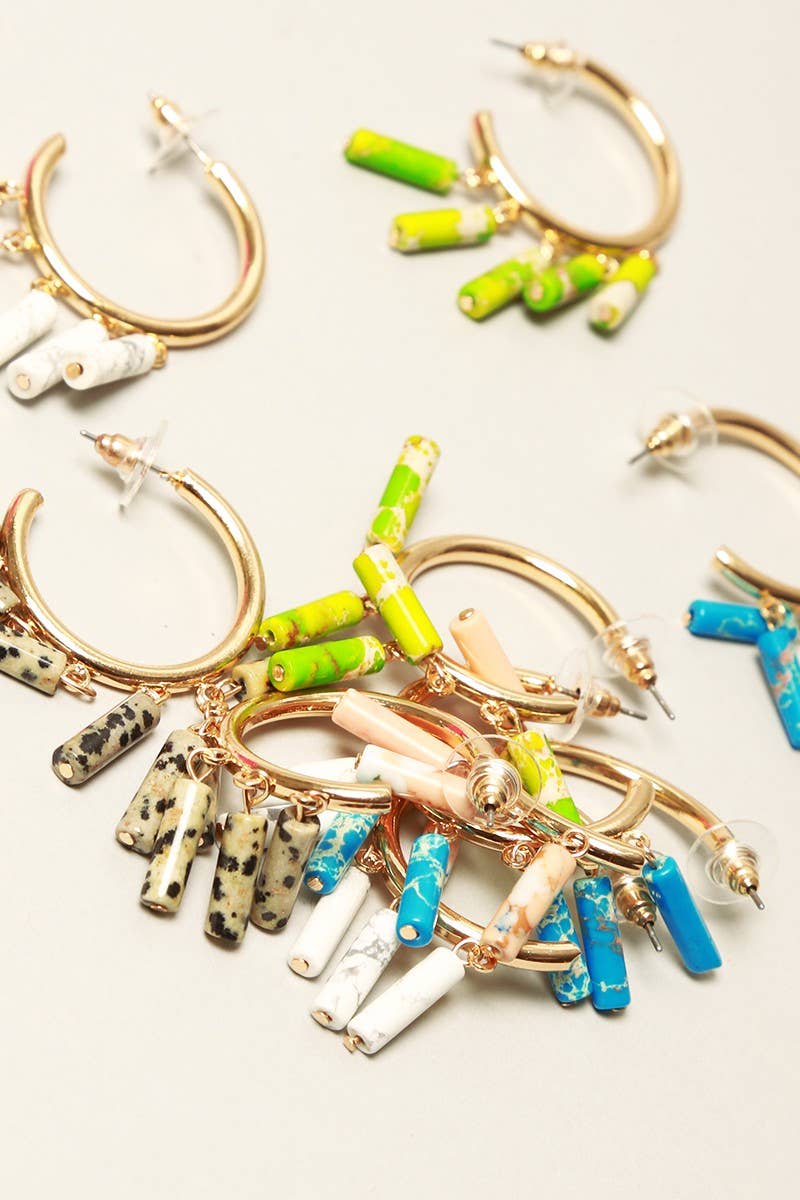 Dangling Stones Metal Hoop Earrings