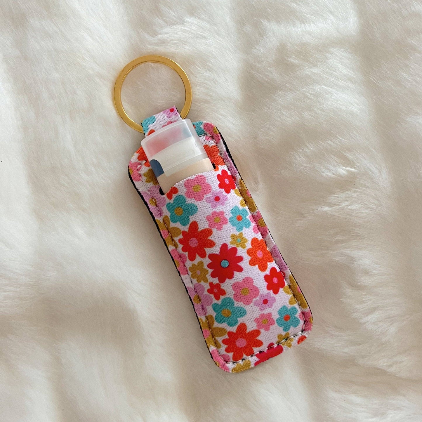 Lip Balm / Lip Stick Keychain Holder - Retro Floral