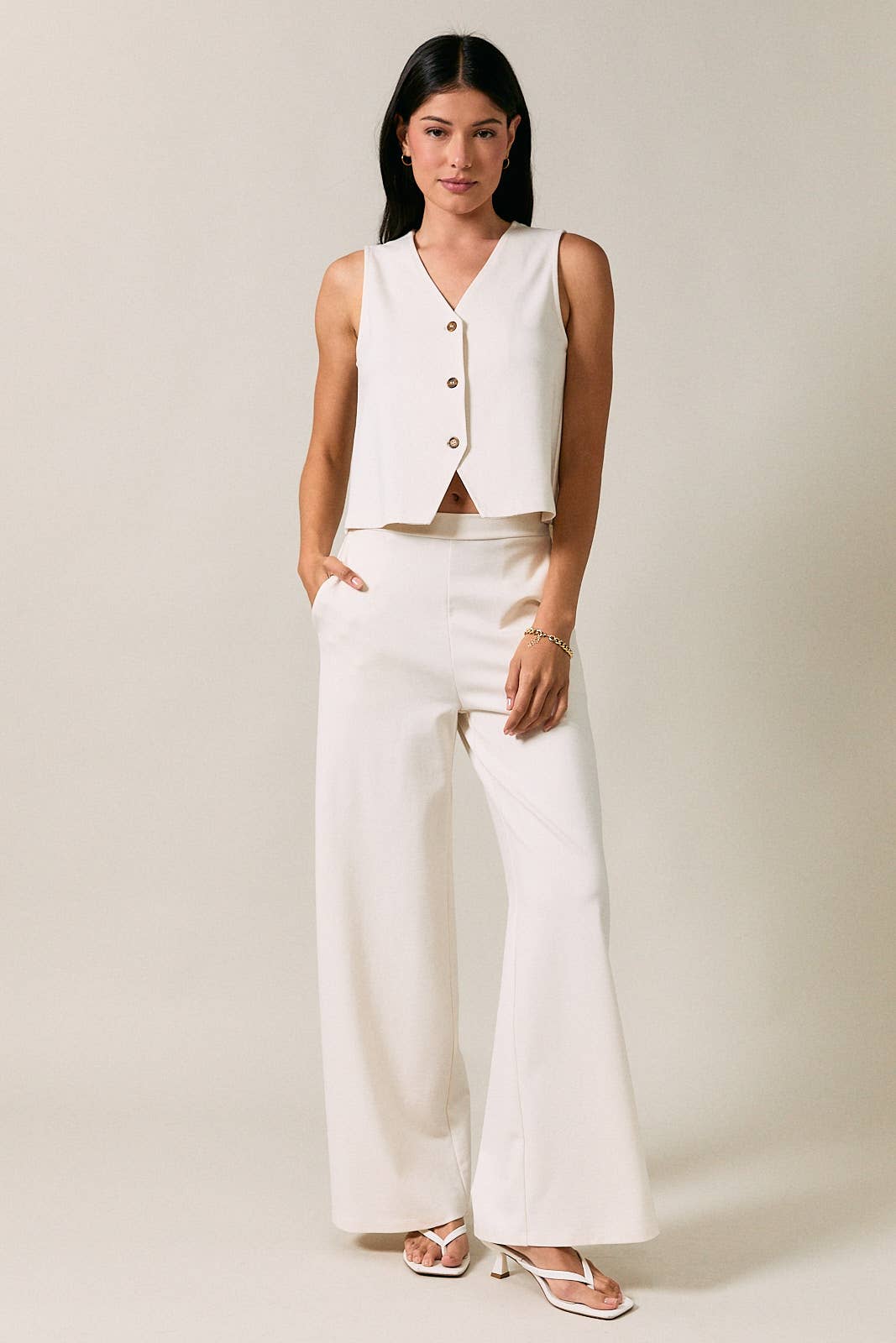 HIGH WAIST ELASTIC WAISTBAND WIDE LEG PANTS