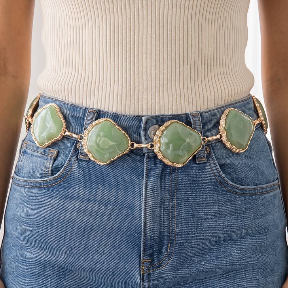 Chunky Marbled Stone Link Chain Belt