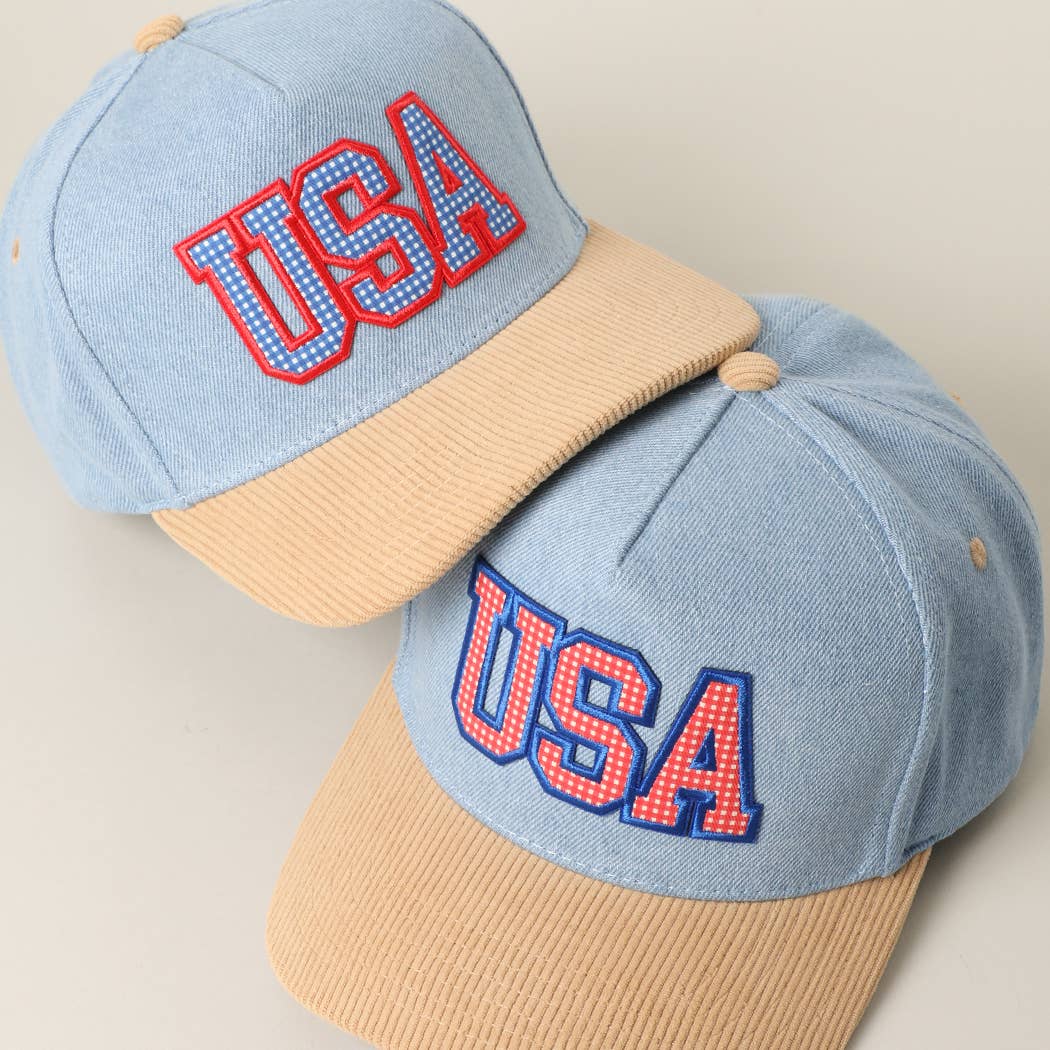 USA Gingham Patch Corduroy Baseball Cap