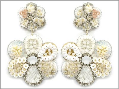 White Seed Bead and Textured Flower 2" Drop Earring