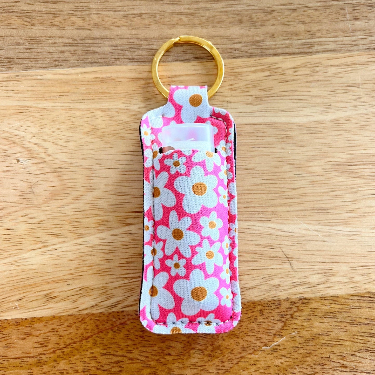 Lip Balm / Lip Stick Keychain Holder - Pink Daisy